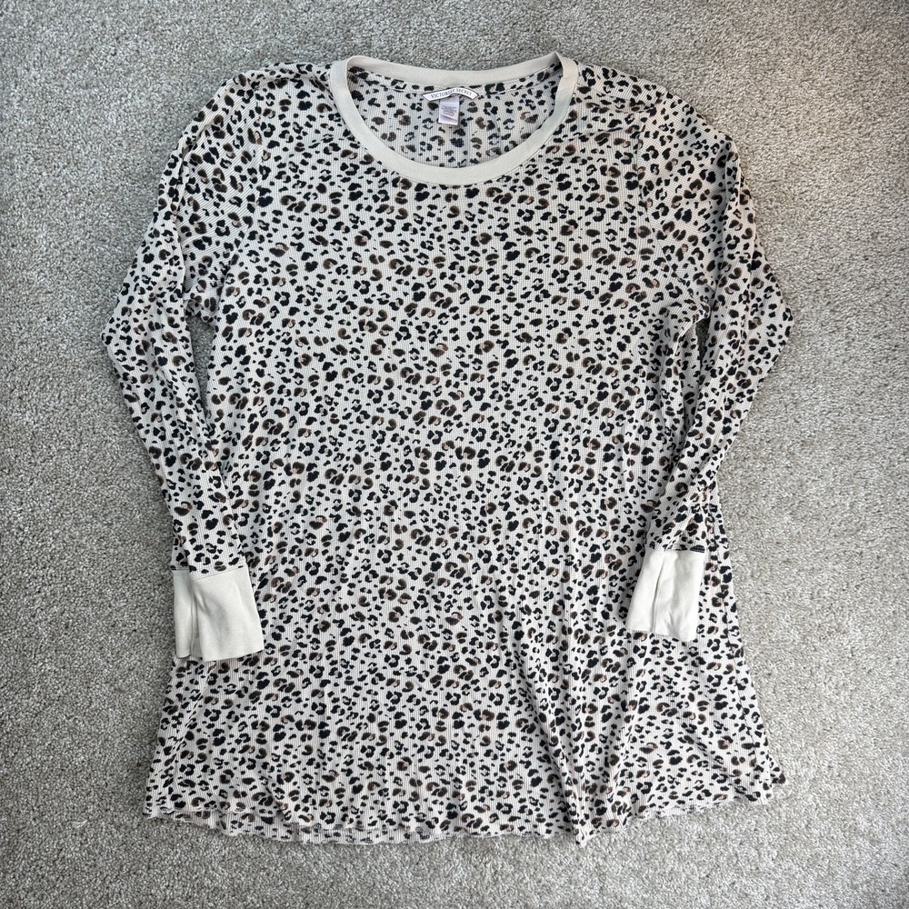 Victoria's Secret Sleepshirt Womens XL White Leopard Knit Long Sleeve Sleepwear